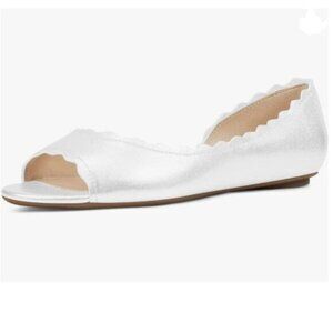 XYD White Open Peep Toe Wave Ballet Flats D'Orsay Slip On Loafers Walking Shoes